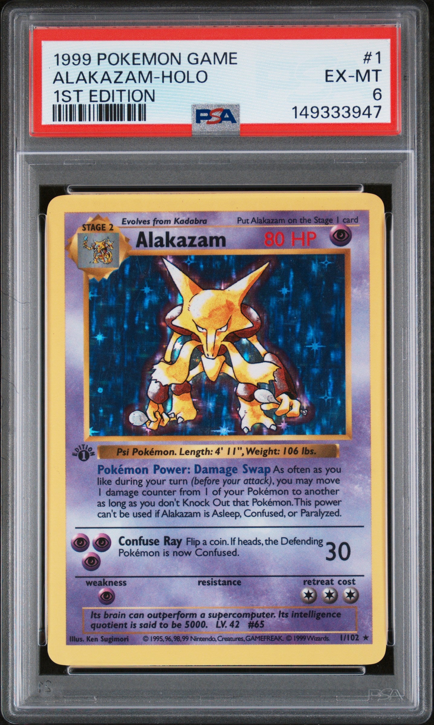 1999 Pokemon Game Alakazam 1st Edition Holo #1 PSA EX-Mt 6