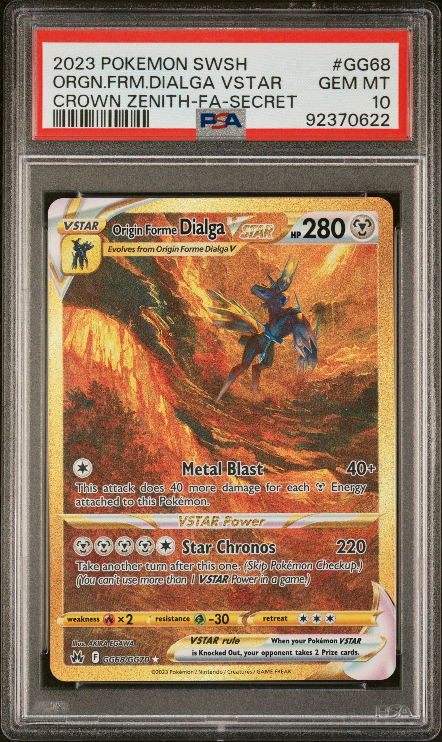 2023 Pokemon Sword and Shield Crown Zenith Full Art / Origin Forme Dialga Vstar #GG68 PSA Gem Mint 10