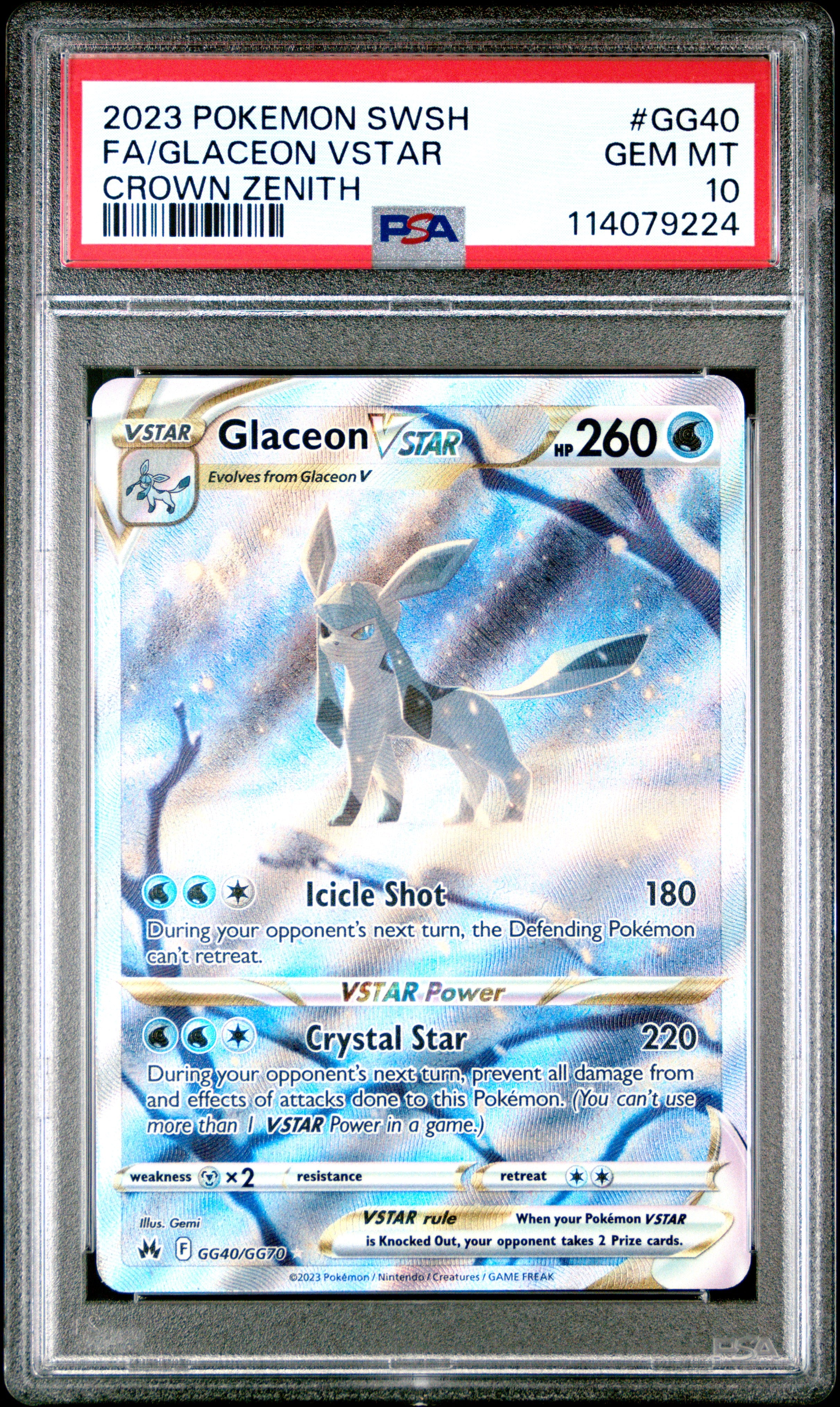 2023 Pokemon Sword and Shield Crown Zenith Full Art / Glaceon Vstar #GG40 PSA Gem Mint 10
