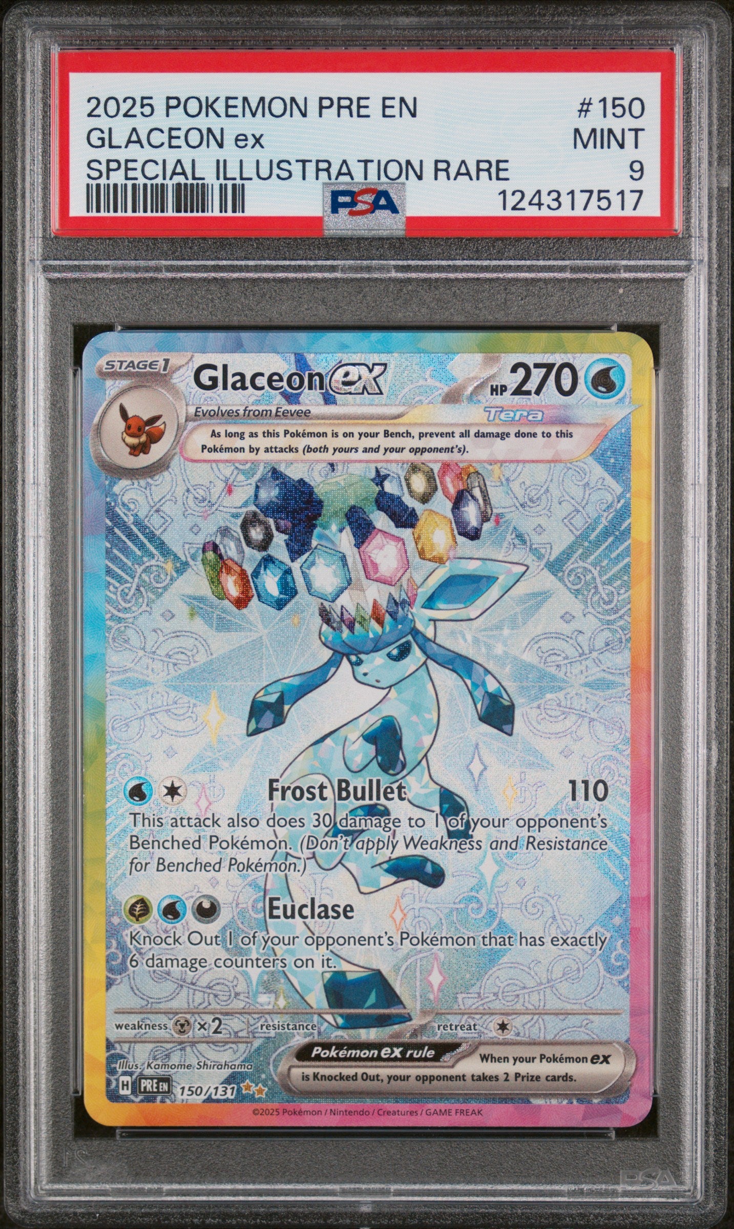 2025 Pokemon Pre En-Prismatic Evolutions Glaceon Ex #150 PSA Mint 9