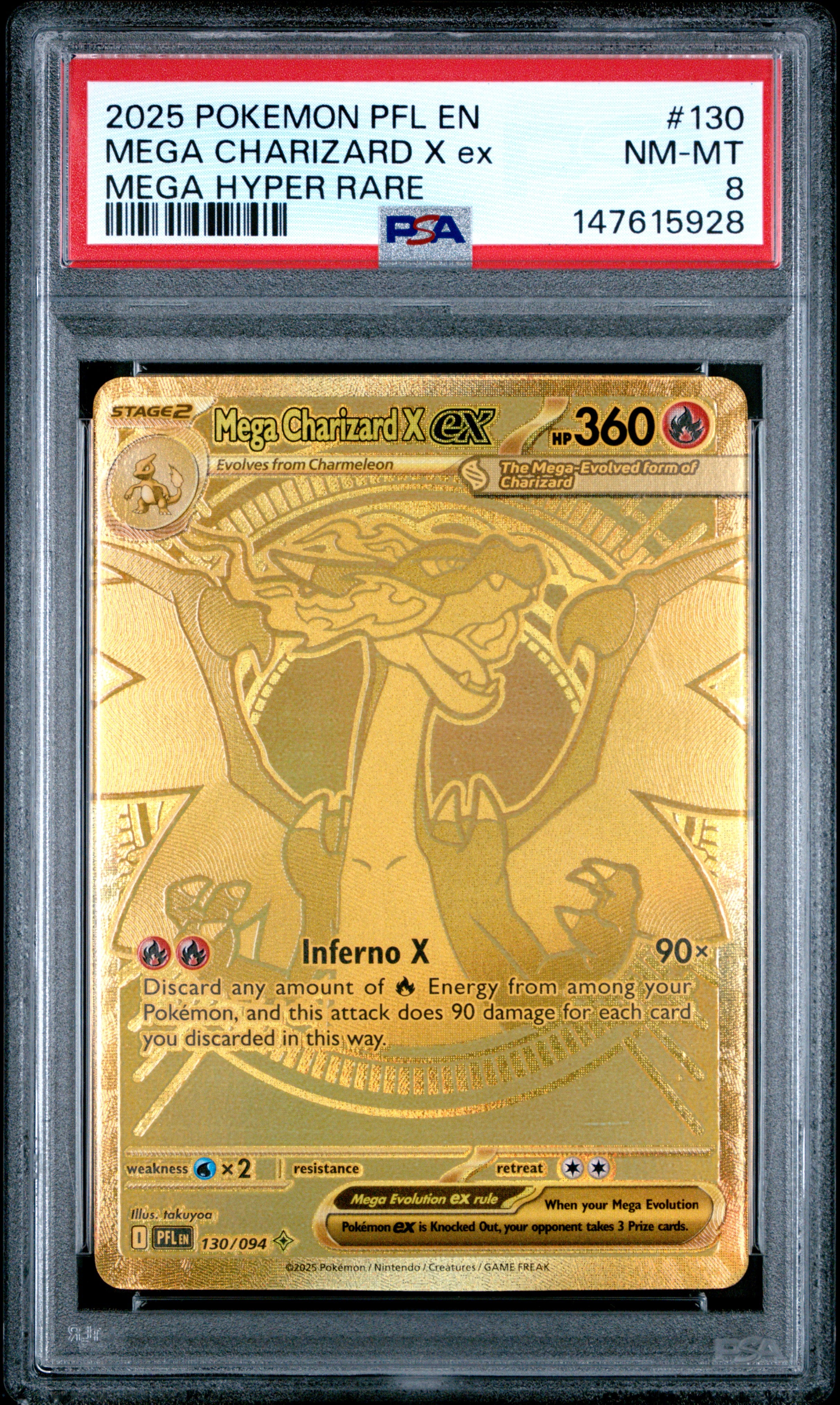 2025 Pokemon Pfl En-Phantasmal Flames Mega Charizard X Ex #130 PSA NM-MT 8