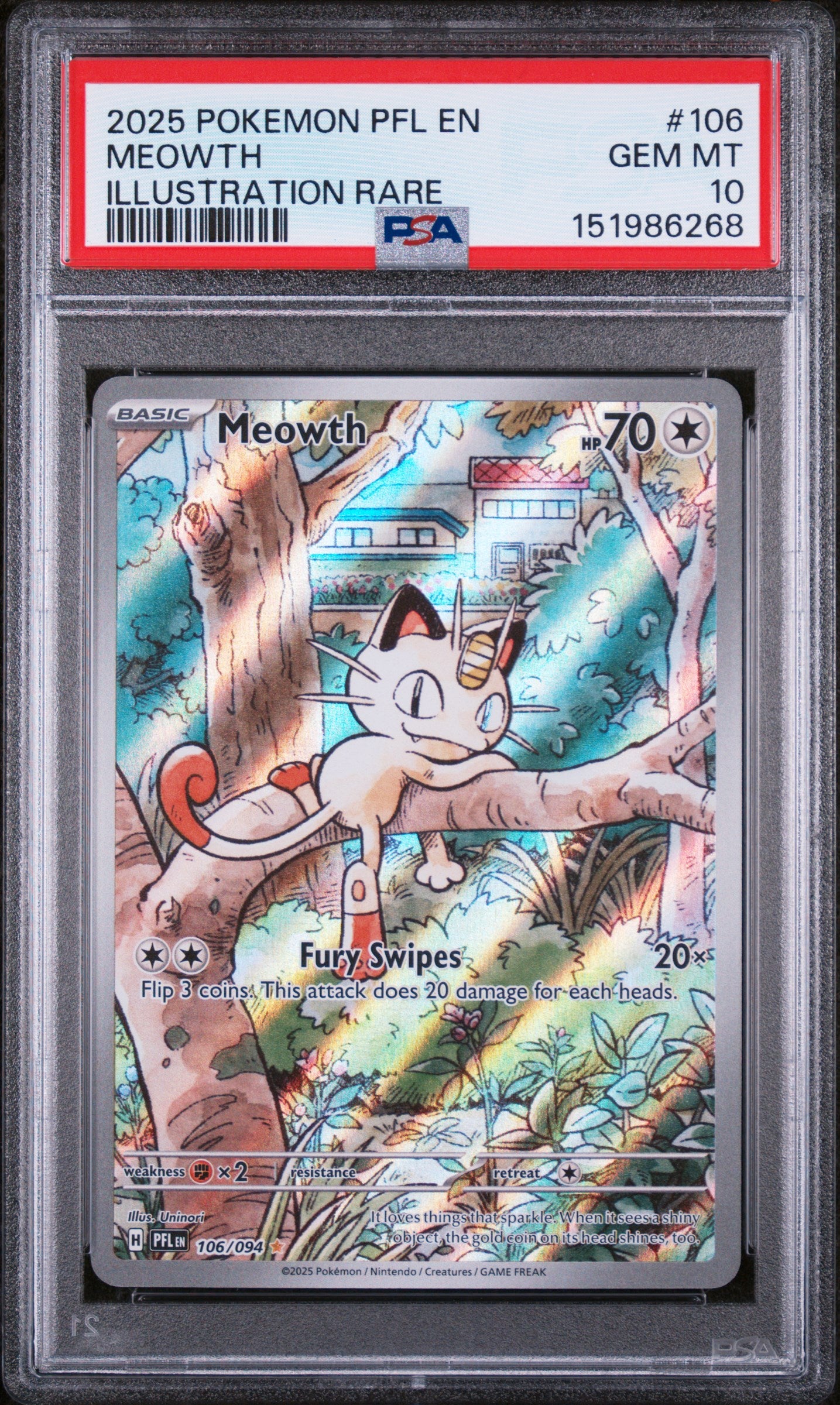 2025 Pokemon Pfl En-Phantasmal Flames Meowth #106 PSA Gem Mint 10