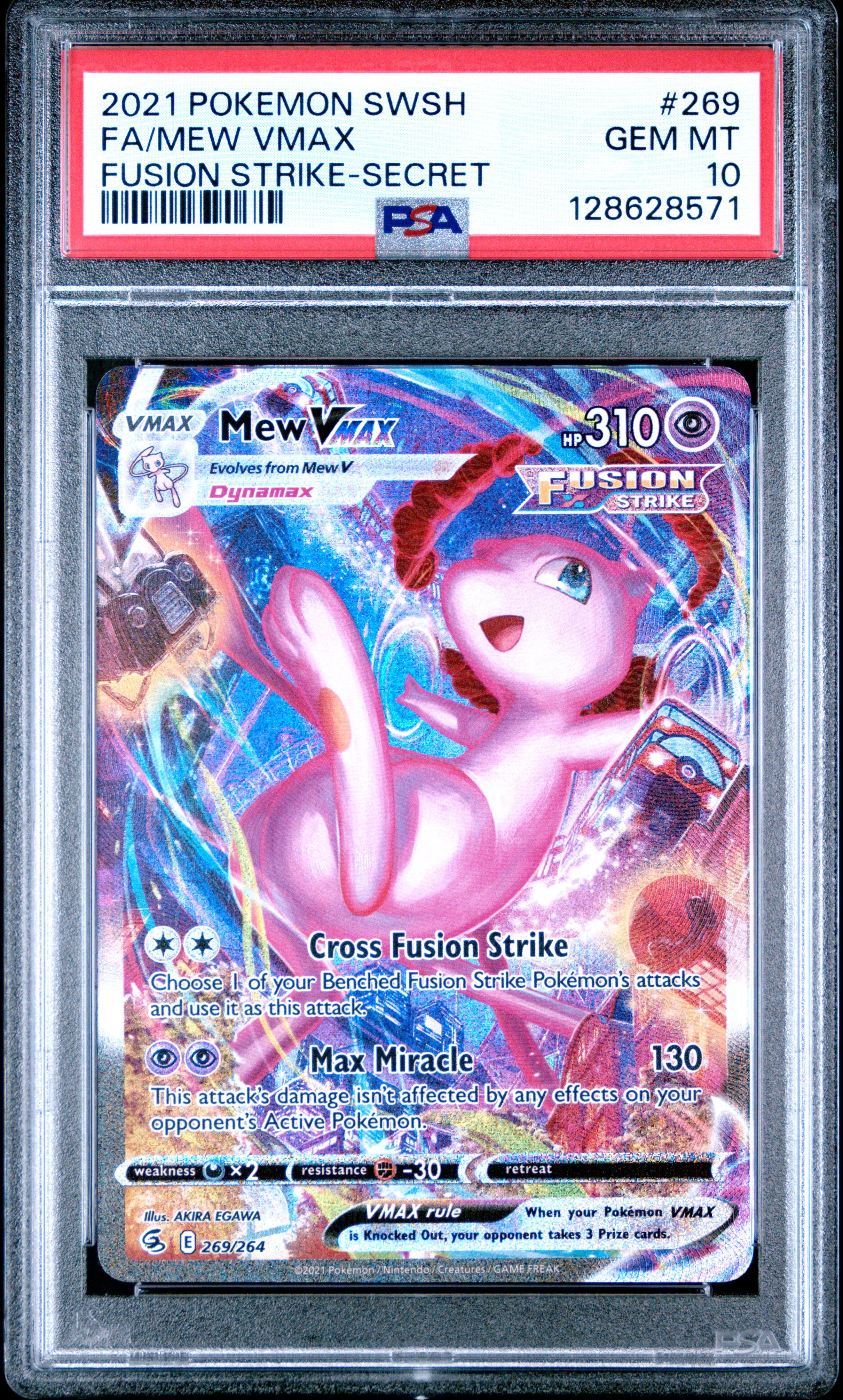 2021 Pokemon Sword & Shield Fusion Strike Full Art / Mew Vmax #269 PSA Gem Mint 10