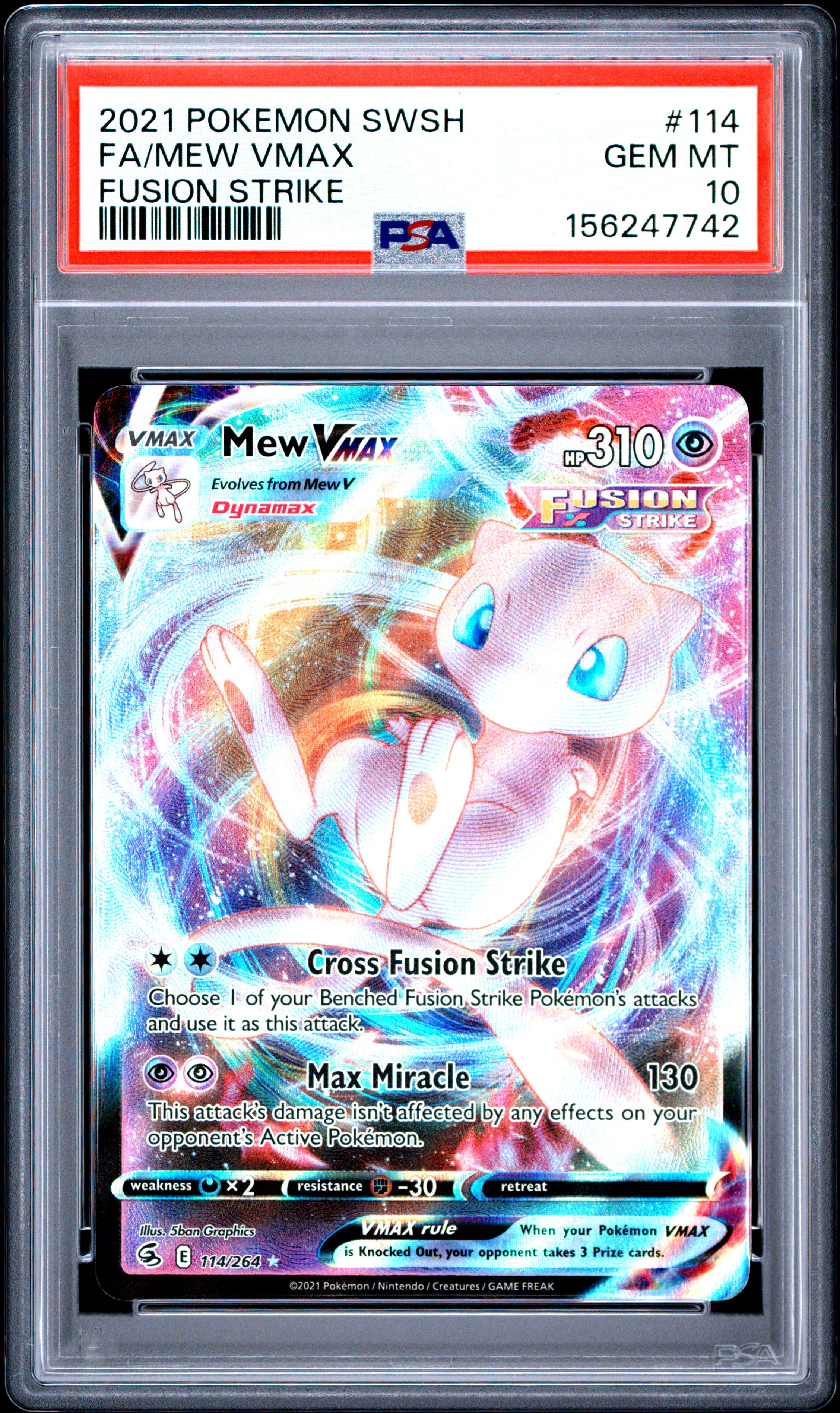 2021 Pokemon Sword & Shield Fusion Strike Full Art / Mew Vmax #114 PSA Gem Mint 10