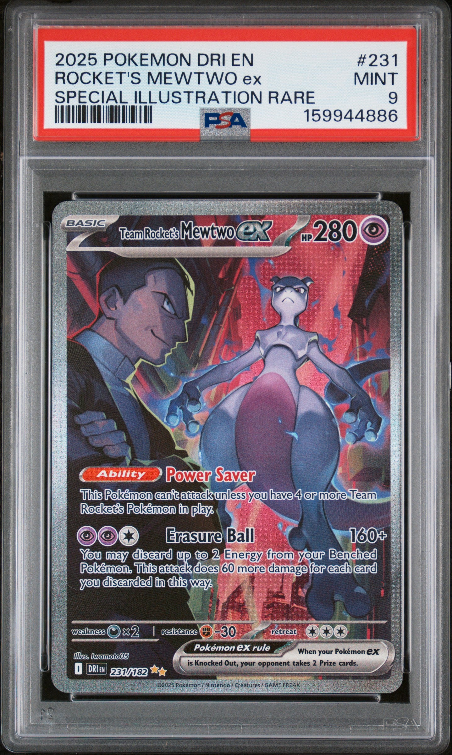 2025 Pokemon Dri En-Destined Rivals Team Rocket's Mewtwo Ex #231 PSA Mint 9