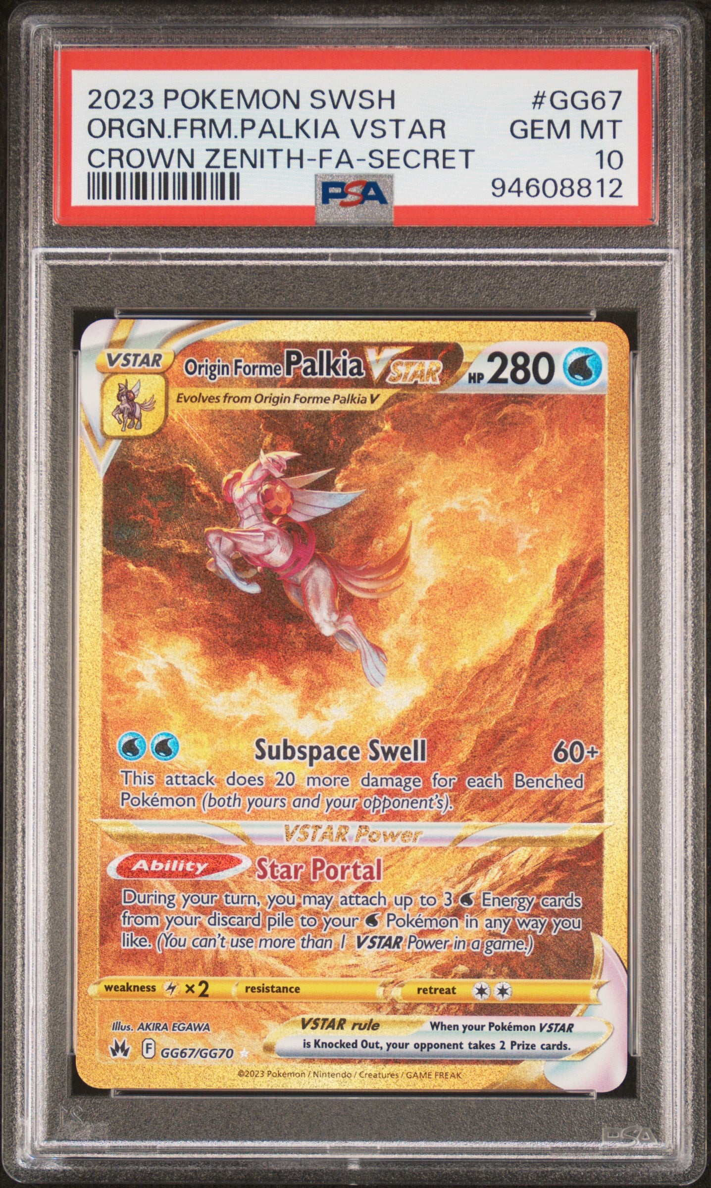 2023 Pokemon Sword and Shield Crown Zenith Full Art / Origin Forme Palkia Vstar #GG67 PSA Gem Mint 10