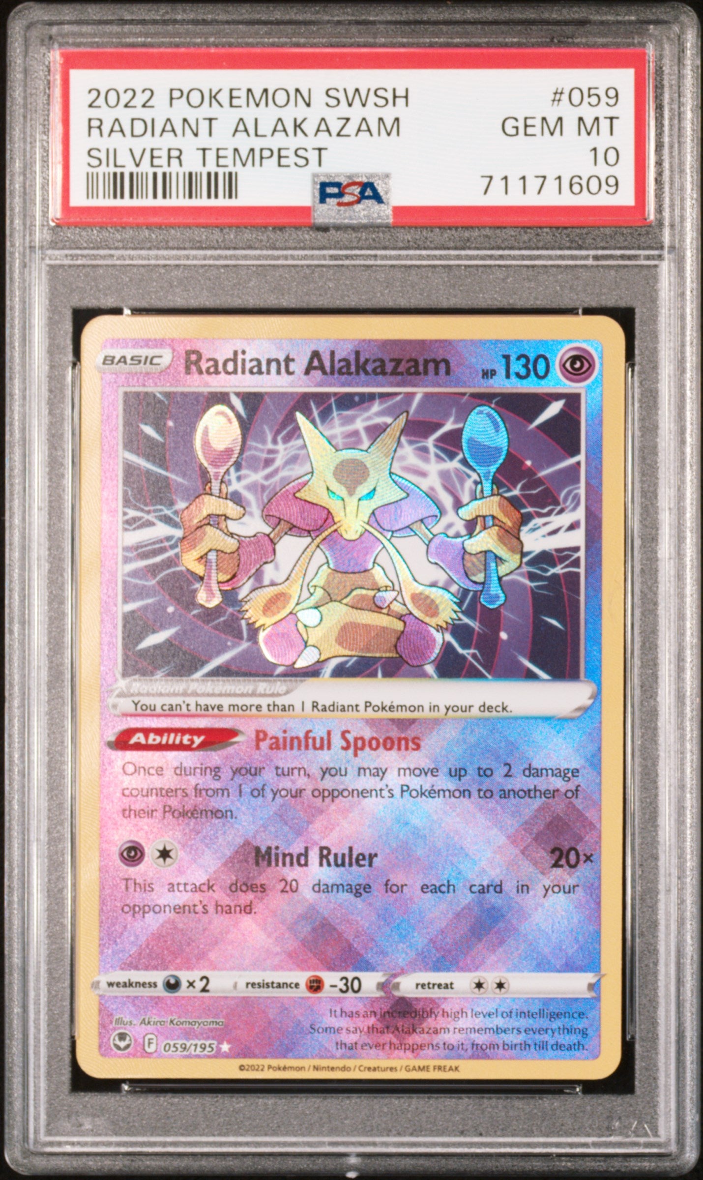 2022 Pokemon Sword & Shield Silver Tempest Radiant Alakazam #059 PSA Gem Mint 10