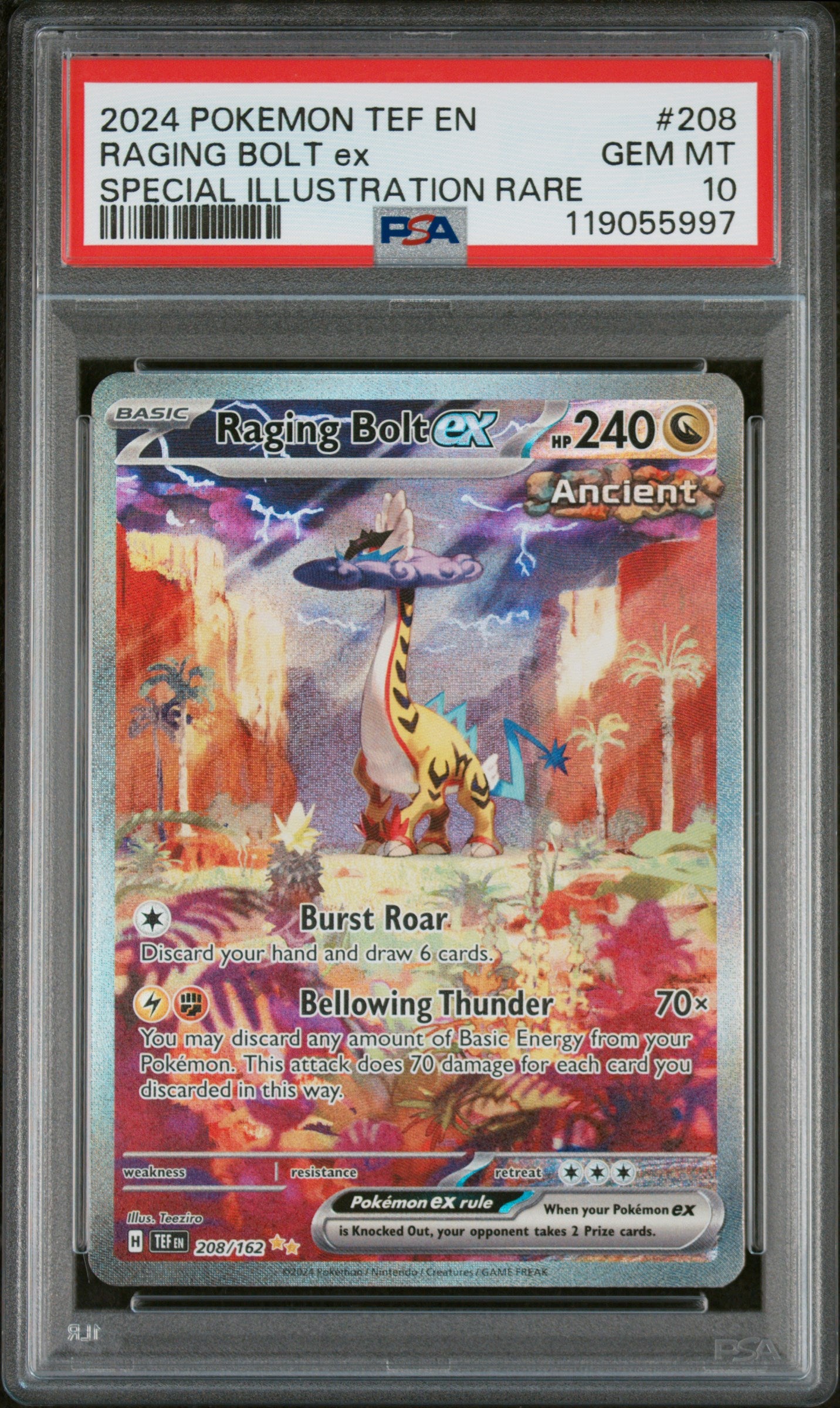 2024 Pokemon Tef En-Temporal Forces Raging Bolt Ex #208 PSA Gem Mint 10