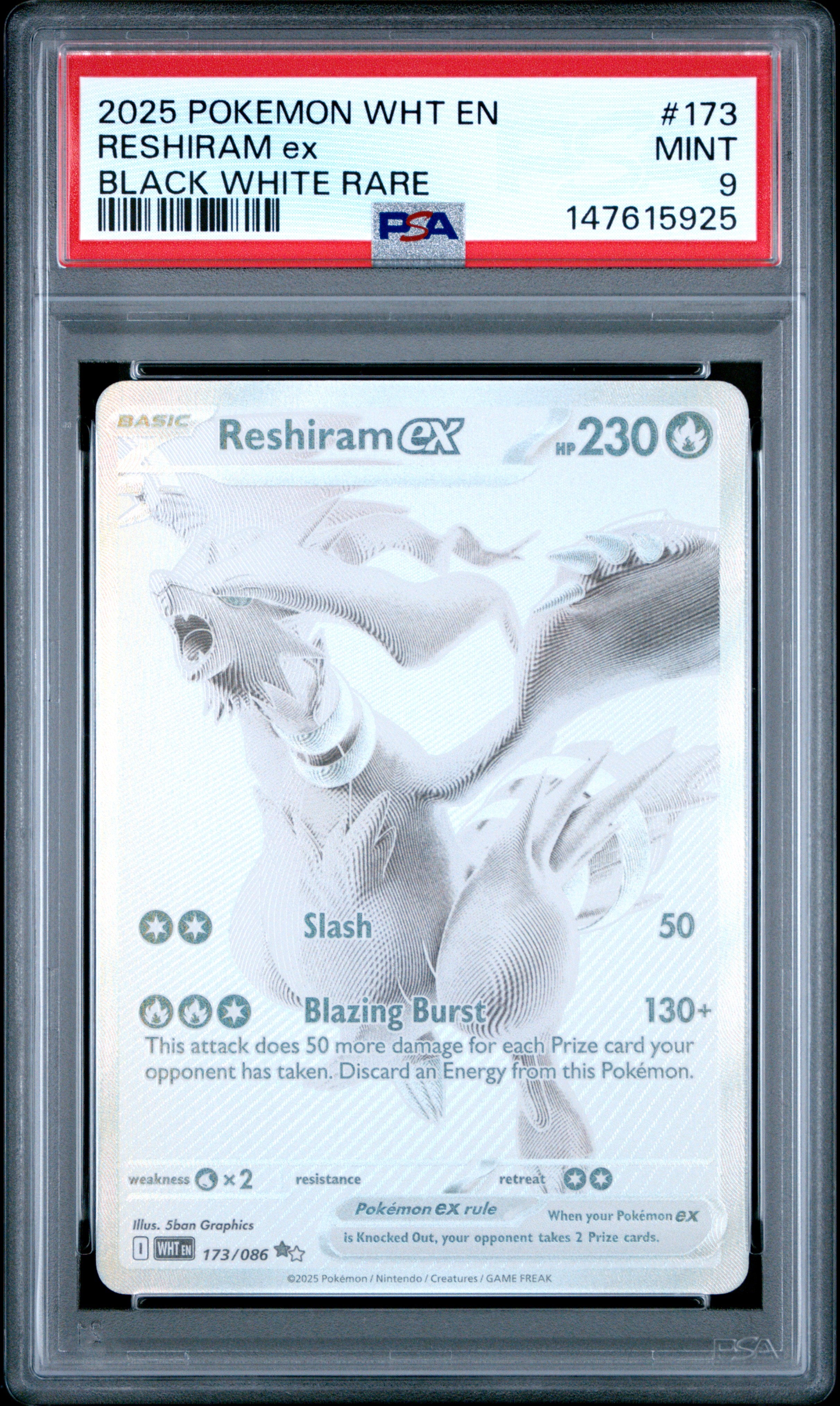 2025 Pokemon Wht En-White Flare Reshiram Ex #173 PSA Mint 9