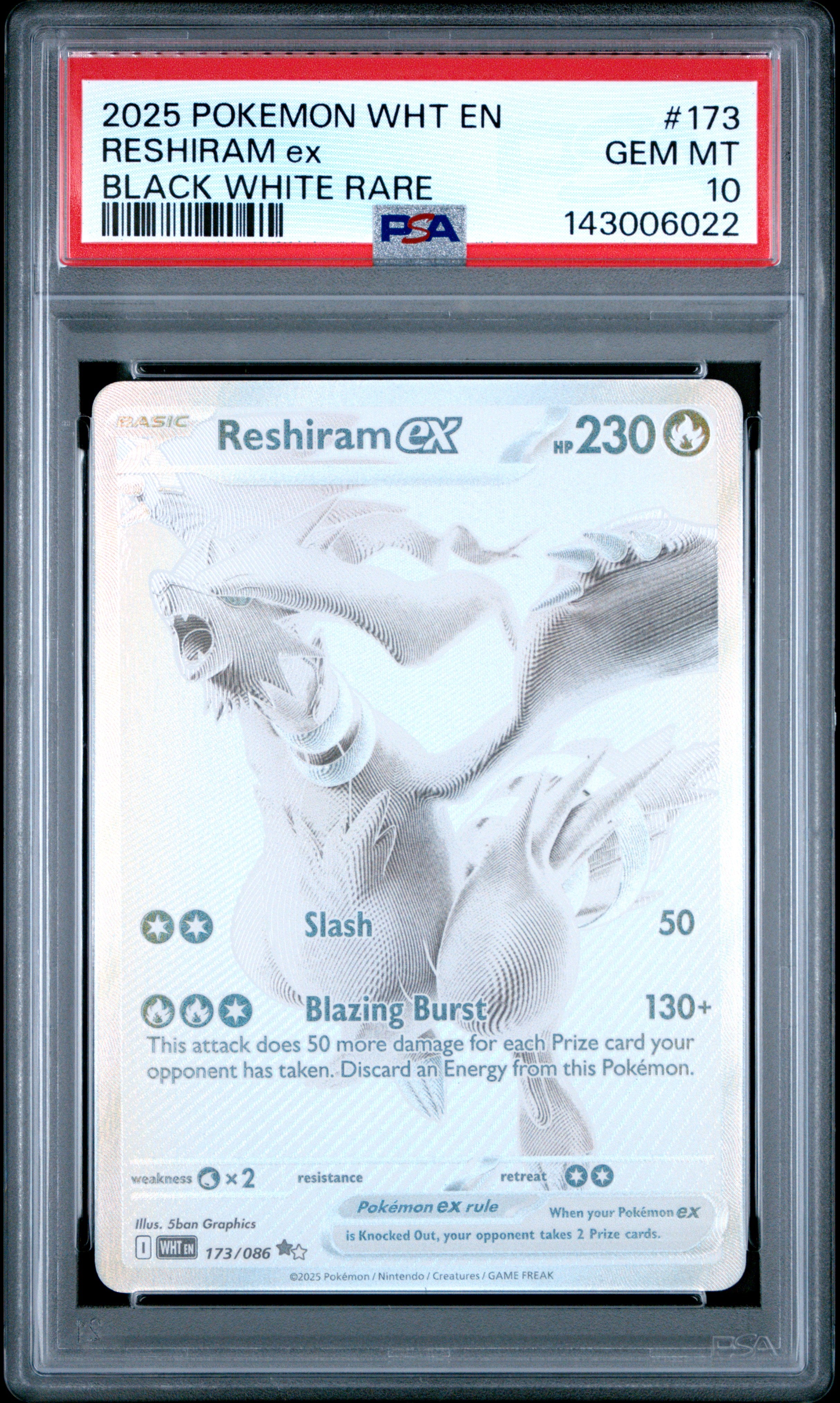 2025 Pokemon Wht En-White Flare Reshiram Ex #173 PSA Gem Mint 10