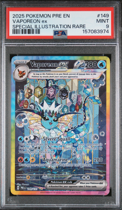 2025 Pokemon Pre En-Prismatic Evolutions Vaporeon Ex #149 PSA Mint 9