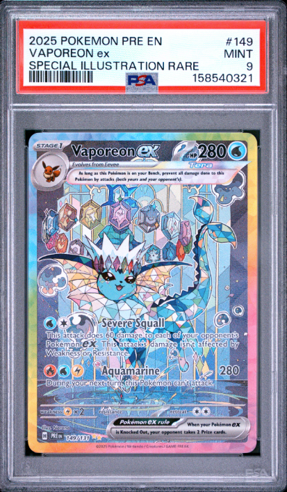 2025 Pokemon Pre En-Prismatic Evolutions Vaporeon Ex #149 PSA Mint 9