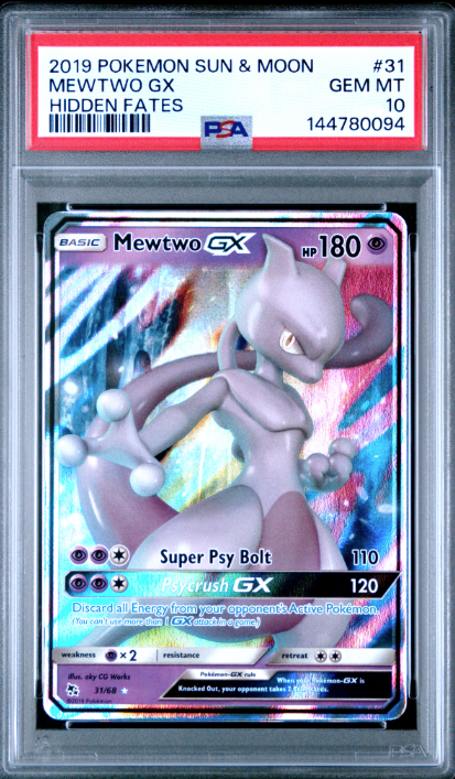 2019 Pokemon Sun & Moon Hidden Fates Mewtwo Gx #31 PSA Gem Mint 10