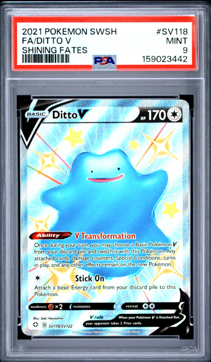 2021 Pokemon Sword & Shield Shining Fates Full Art / Ditto V #SV118 PSA Mint 9