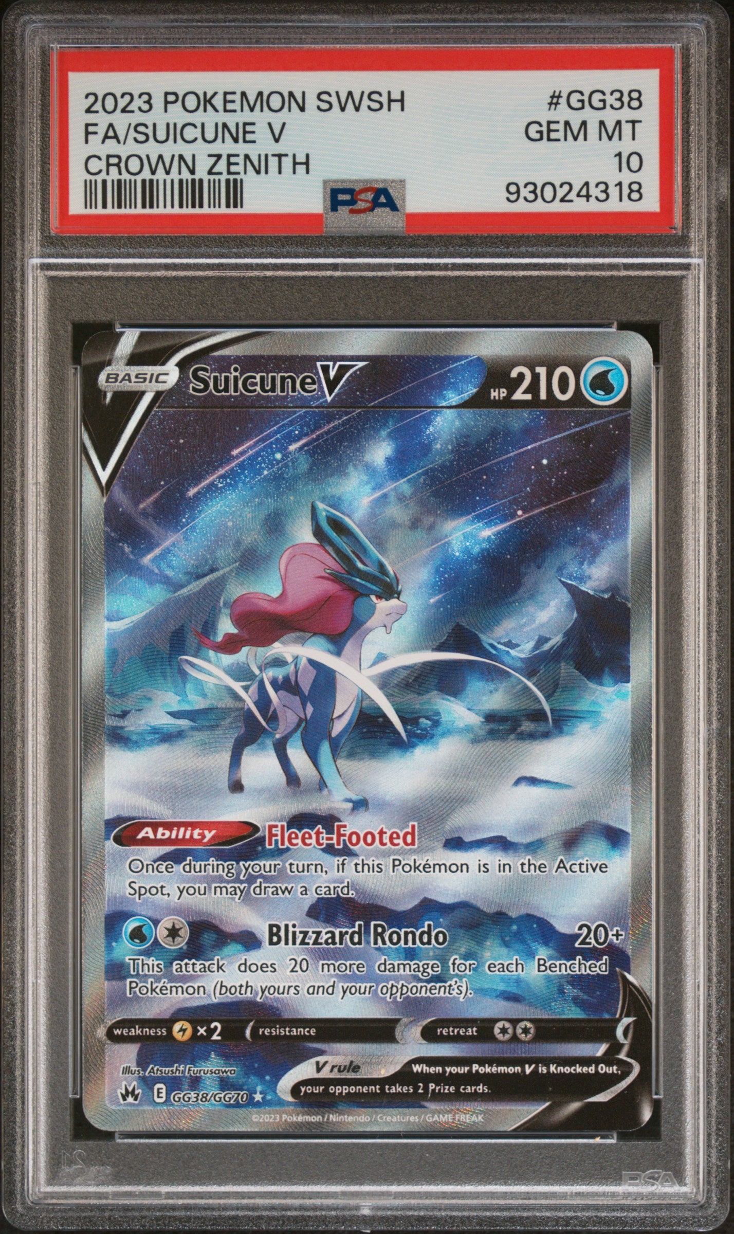 2023 Pokemon Sword and Shield Crown Zenith Full Art / Suicune V #GG38 PSA Gem Mint 10