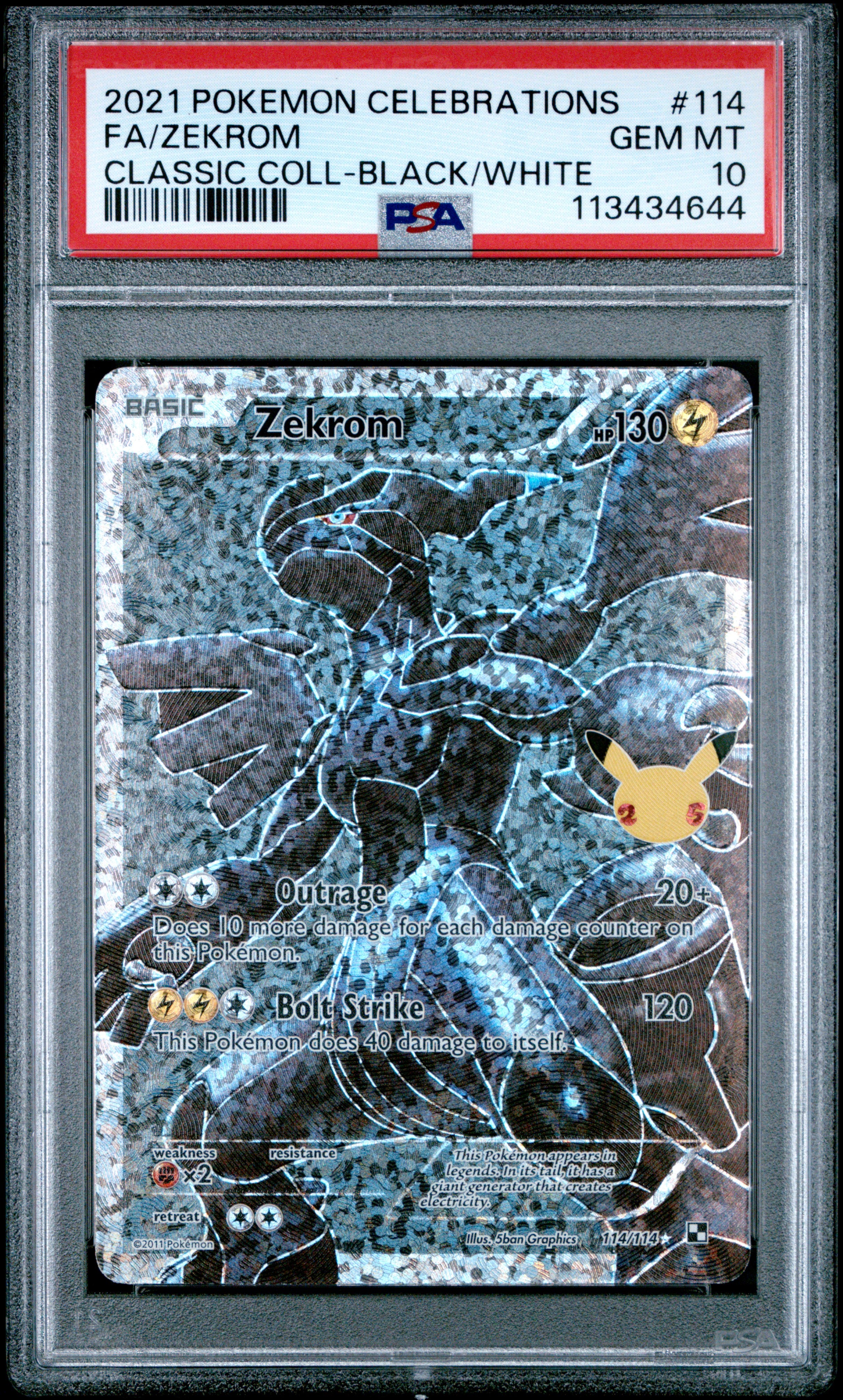 2021 Pokemon Celebrations Classic Collection Full Art / Zekrom #114 PSA Gem Mint 10